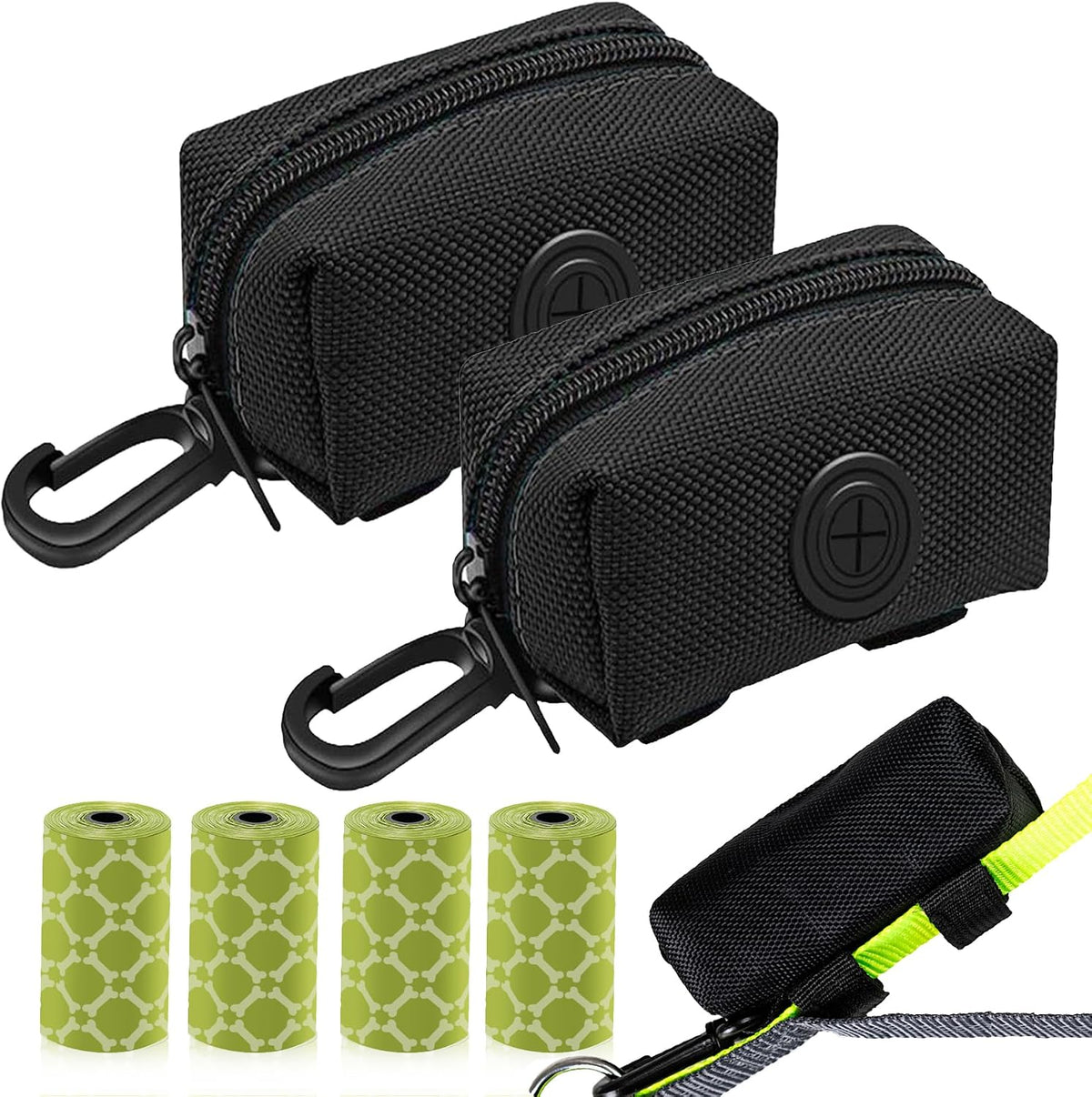 2 Pack Dog Poop Bag Holder for Leash + 80 Count Doggie Waste Bag, Black