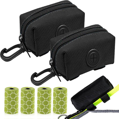 2 Pack Dog Poop Bag Holder for Leash + 80 Count Doggie Waste Bag, Black