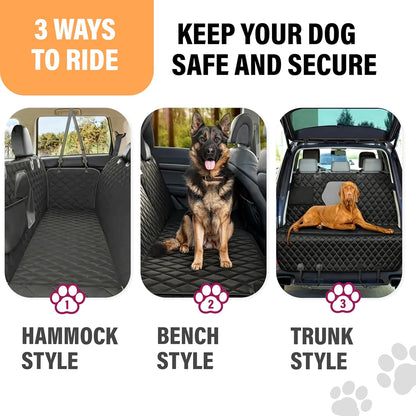 Dog Car Seat Cover for Back Seat, Waterproof Pet Protection Hammock, SUV Truck Car Backseat Protector with Safety Features, Black