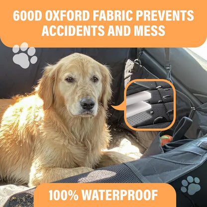 Dog Car Seat Cover for Back Seat, Waterproof Pet Protection Hammock, SUV Truck Car Backseat Protector with Safety Features, Black