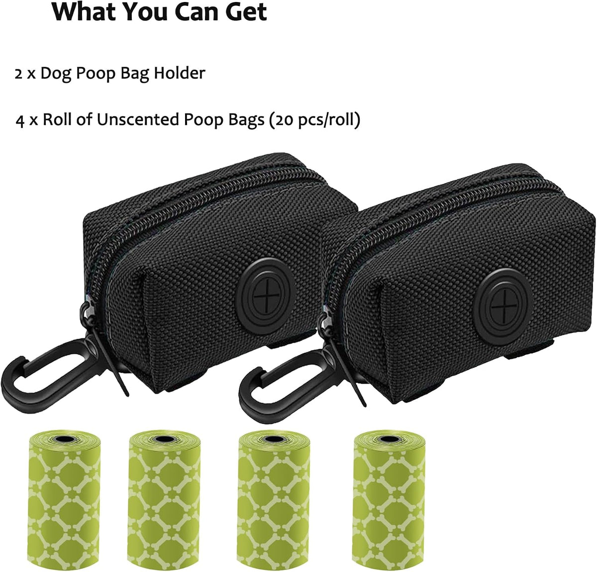 2 Pack Dog Poop Bag Holder for Leash + 80 Count Doggie Waste Bag, Black