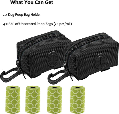 2 Pack Dog Poop Bag Holder for Leash + 80 Count Doggie Waste Bag, Black