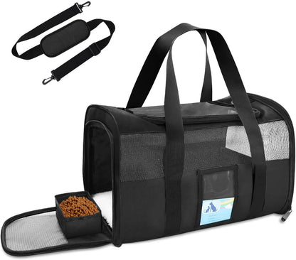Pet Carrier Airline Approved, Cat Carriers for Medium Cats Small Cats, Soft Dog Carriers for Small Dogs, TSA Approved Pet Carrier for Cat Dog of 15 Lbs, Puppy Carrier,Black